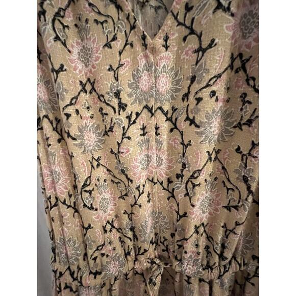 Lucky Brand Tan Pink Floral Maxi Dress Size M Pockets Lined Elastic Waist Boho - Picture 2 of 8